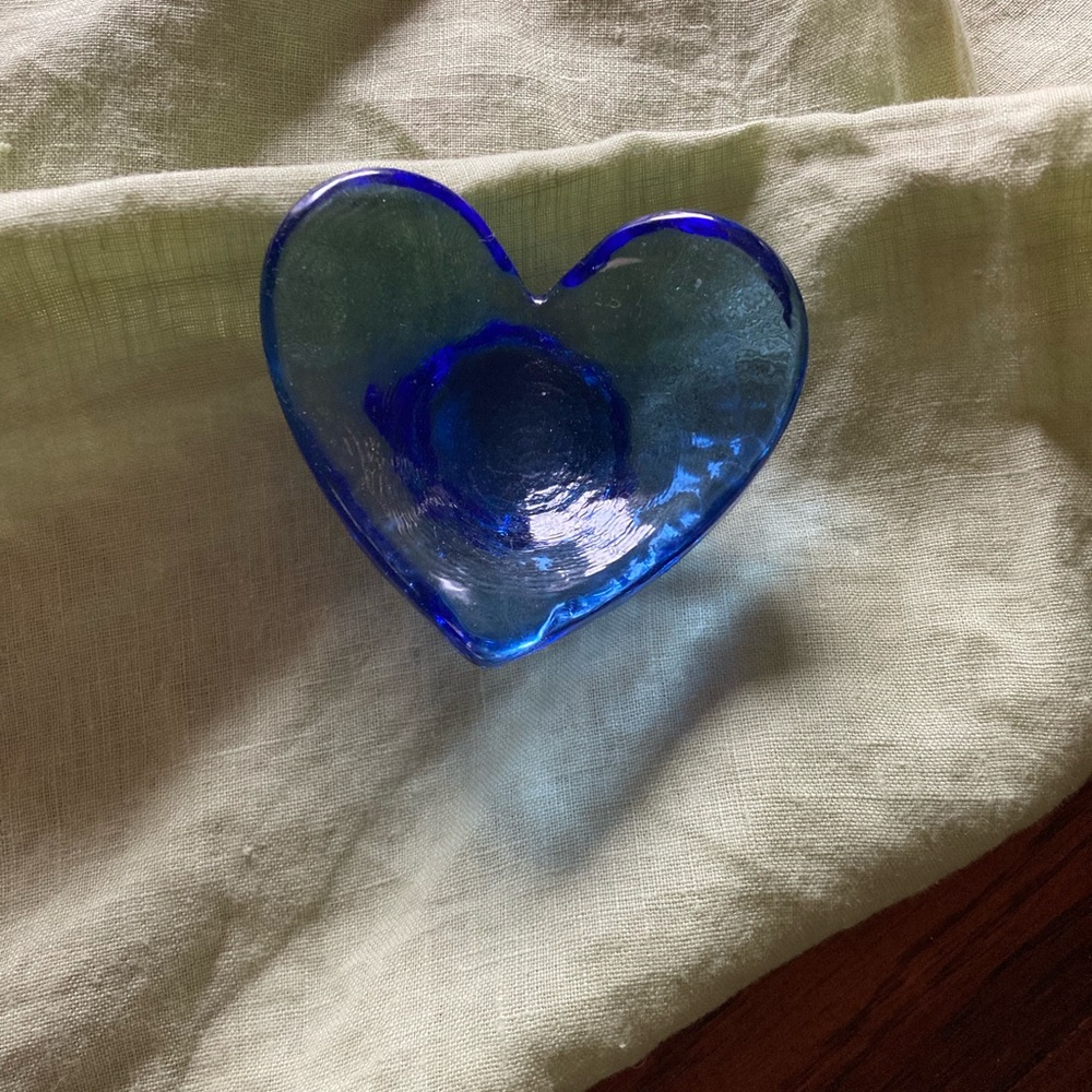 Blue Fire and Light Heart-Shaped Glass Art Piece